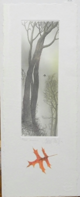 FRANKLIN GALAMBOS HAND TINTED ETCHING " ASCENSION WITH EMBOSSED LEAF " FRAMED FRANKLIN GALAMBOS HAND TINTED ETCHING " ASCENSION WITH EMBOSSED LEAF " FRAMED