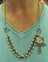 PURE SANCTUARY NECKLACE: Apatite and Champagne Pearls with Byzantine Charm Collection PURE SANCTUARY NECKLACE: Apatite and Champagne Pearls with Byzantine Charm Collection