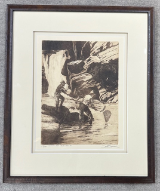 BRETT SMITH " FIGHT AT THE FALLS " ETCHING FRAMED BRETT SMITH " FIGHT AT THE FALLS " ETCHING FRAMED