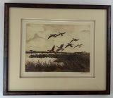 BRETT SMITH " OVER THE MARSH " ETCHING FRAMED BRETT SMITH " OVER THE MARSH " ETCHING FRAMED