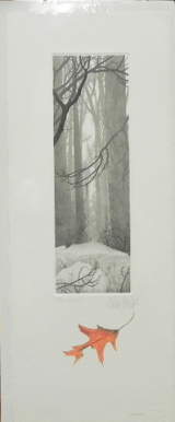 FRANKLIN GALAMBOS HAND TINTED ETCHING " MINARET " WITH EMBOSSED LEAF FRANKLIN GALAMBOS HAND TINTED ETCHING " MINARET " WITH EMBOSSED LEAF