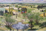 SUSAN HUNT-WULKOWITZ - HAND-COLORED ORIGINAL " SUMMER - THE POND " SUSAN HUNT-WULKOWITZ - HAND-COLORED ORIGINAL " SUMMER - THE POND "