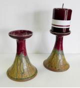 RAY POTTERY RED CANDLESTICK PAIR RAY POTTERY RED CANDLESTICK PAIR